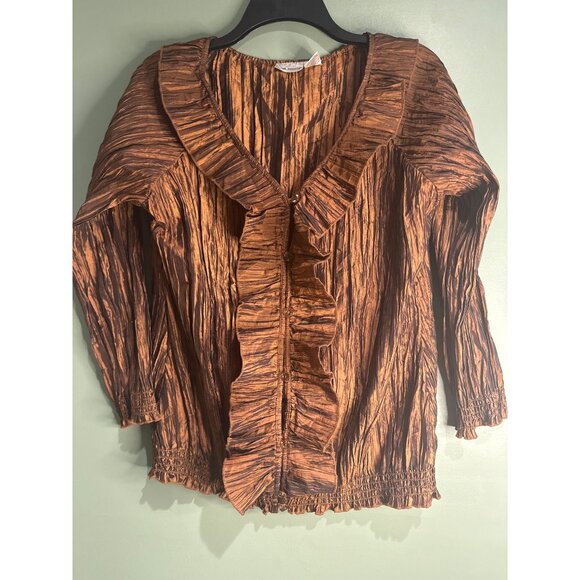 Y2K Brown Ruffle Hem Top Women’s XL Fall Coquette Fall Retro Cottagecore Y2K - Picture 4 of 6